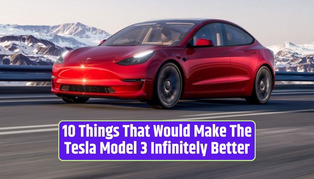 Tesla Model 3, electric vehicle upgrades, Model 3 enhancements, sustainable interior materials, battery technology advancements, self-driving technology, Tesla Supercharger network, wireless software updates, electric vehicle range, EV charging infrastructure, Tesla innovation,